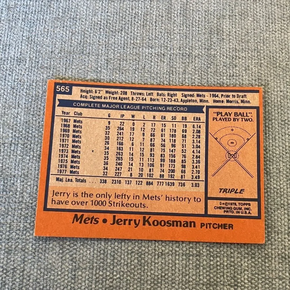 1978 Topps New York Mets Baseball Card Trading Card